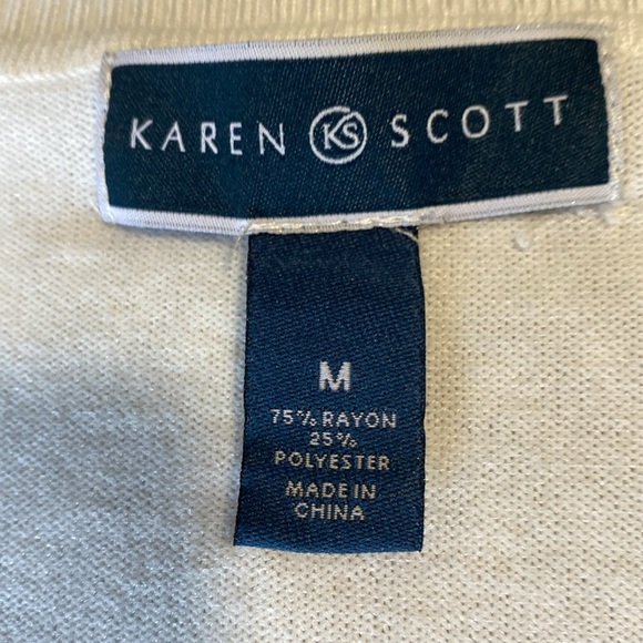Karen Scott Button Front Cardigan Knit Sweater White Blue M - Picture 7 of 7